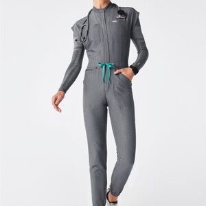 Figs graphite Jumpsuit with Turquoise Tie